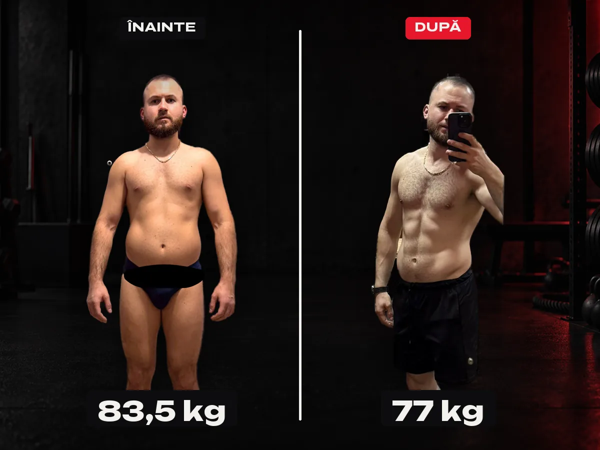 Transformare EdiFit, înainte și după: 83,5 kg → 77 kg